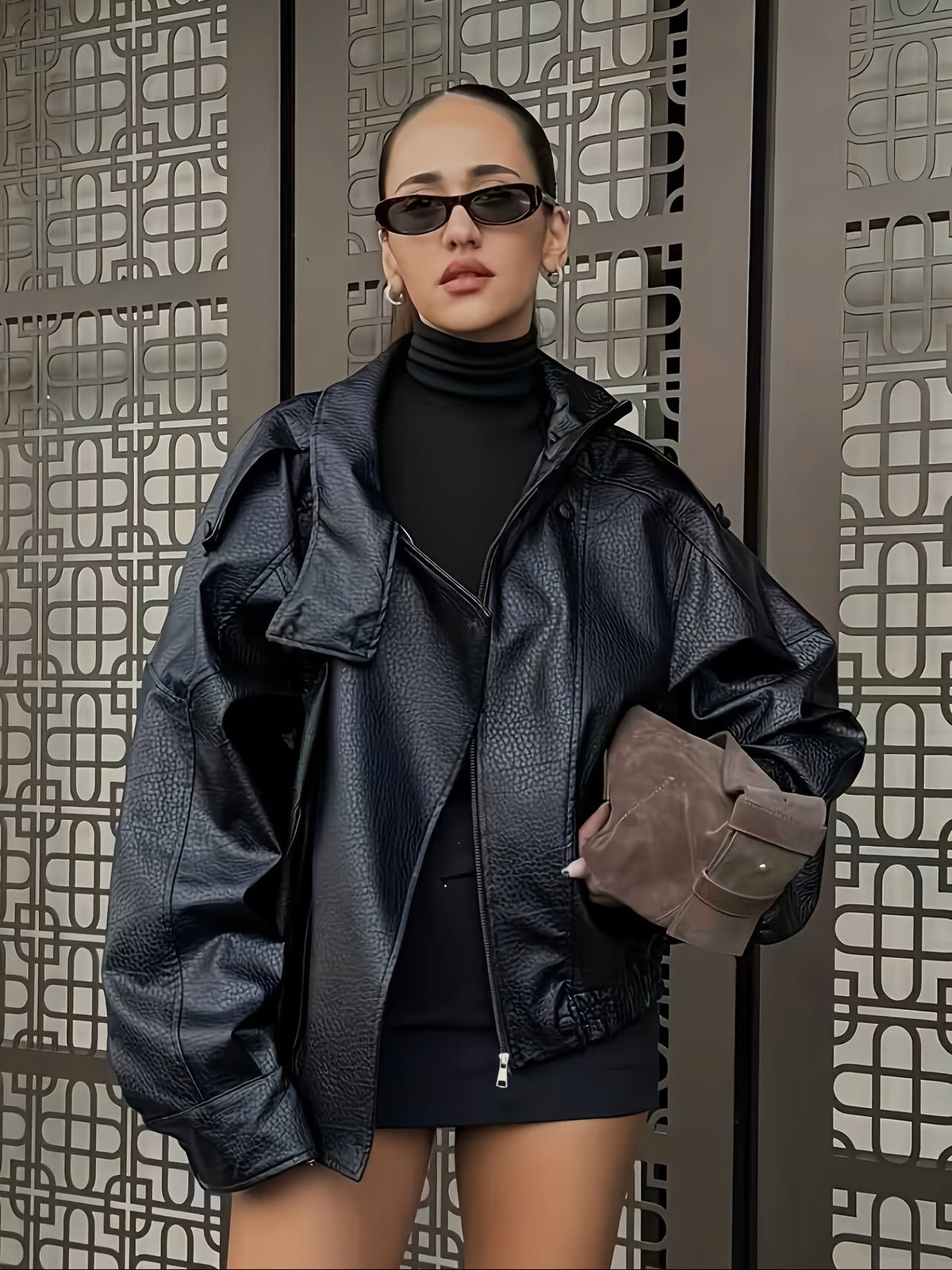 Carla Asymmetrische Lederlook-Jacke