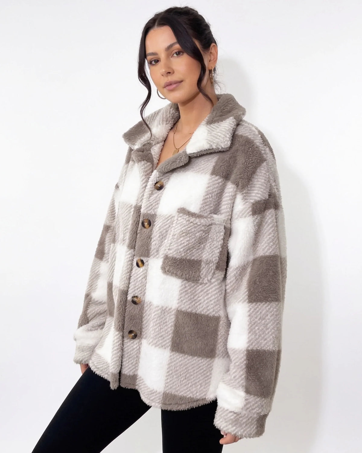 Liv Oversized Fleece-Hemdjacke mit Karomuster