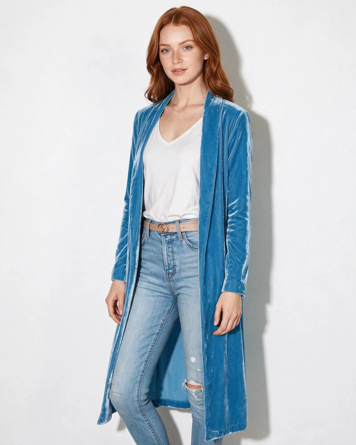 Elodie™ Langer Samt-Duster mit Schalkragen