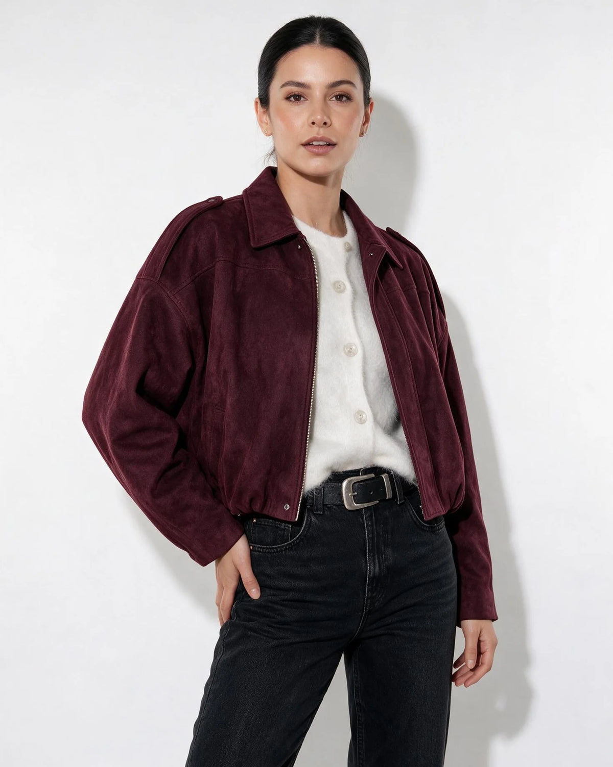 Livia Oversized Bomberjacke in Wildlederoptik