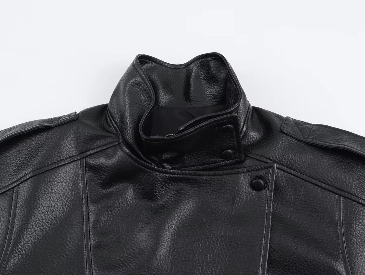 Carla Asymmetrische Lederlook-Jacke