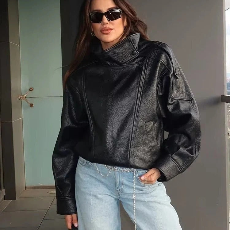 Carla Asymmetrische Lederlook-Jacke