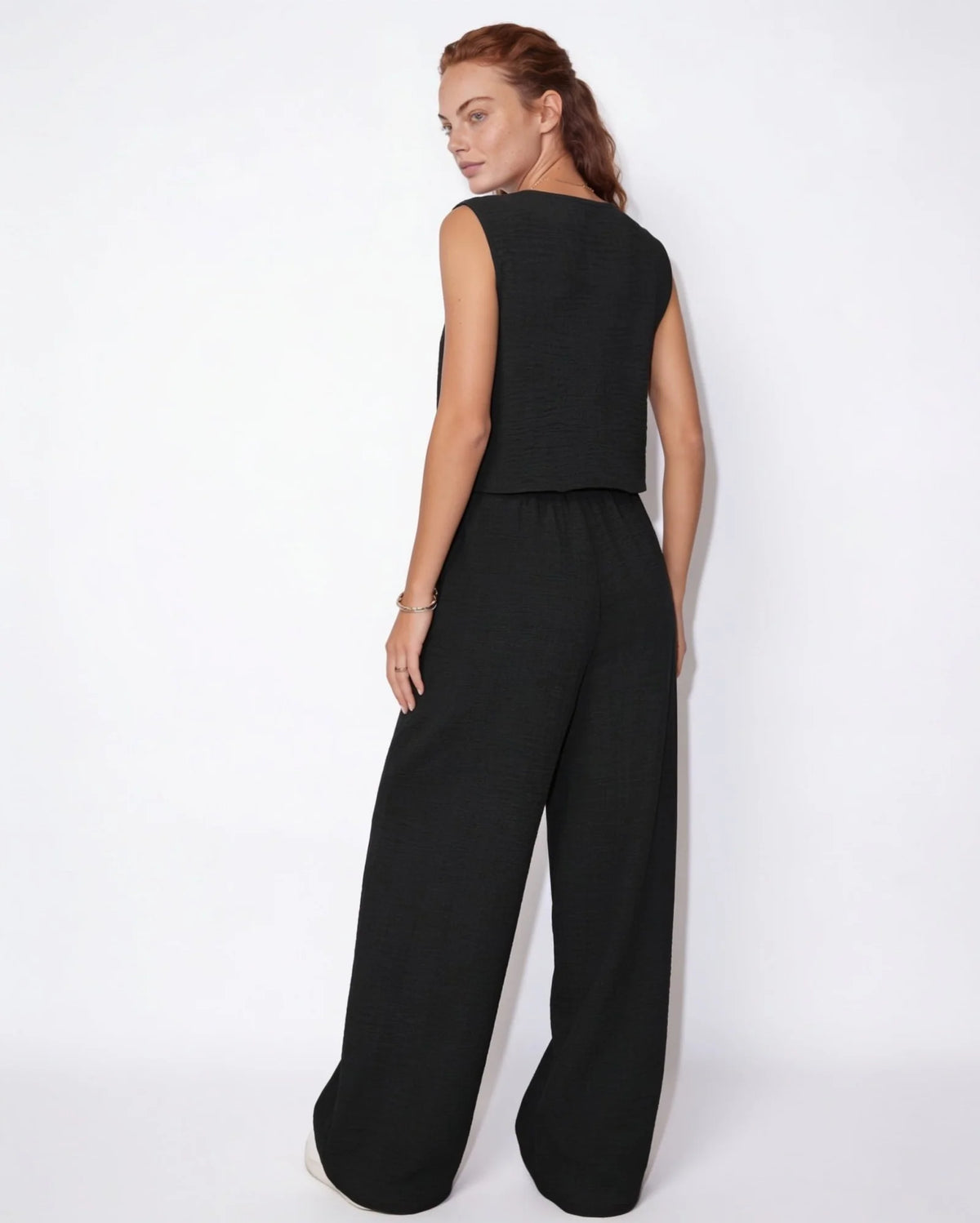 Elara™ Leinenlook-Zweiteiler mit Weste & Hose