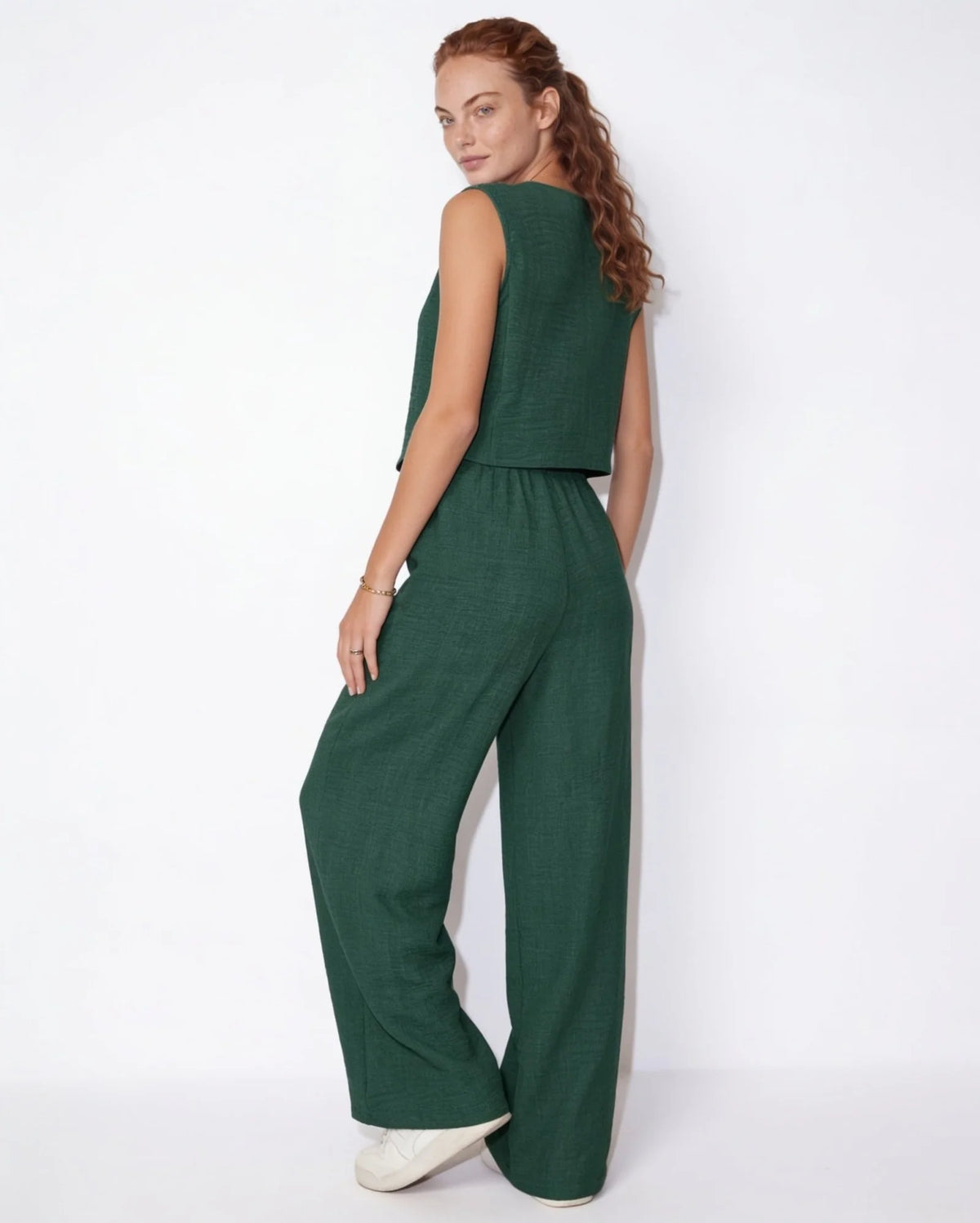 Elara™ Leinenlook-Zweiteiler mit Weste & Hose