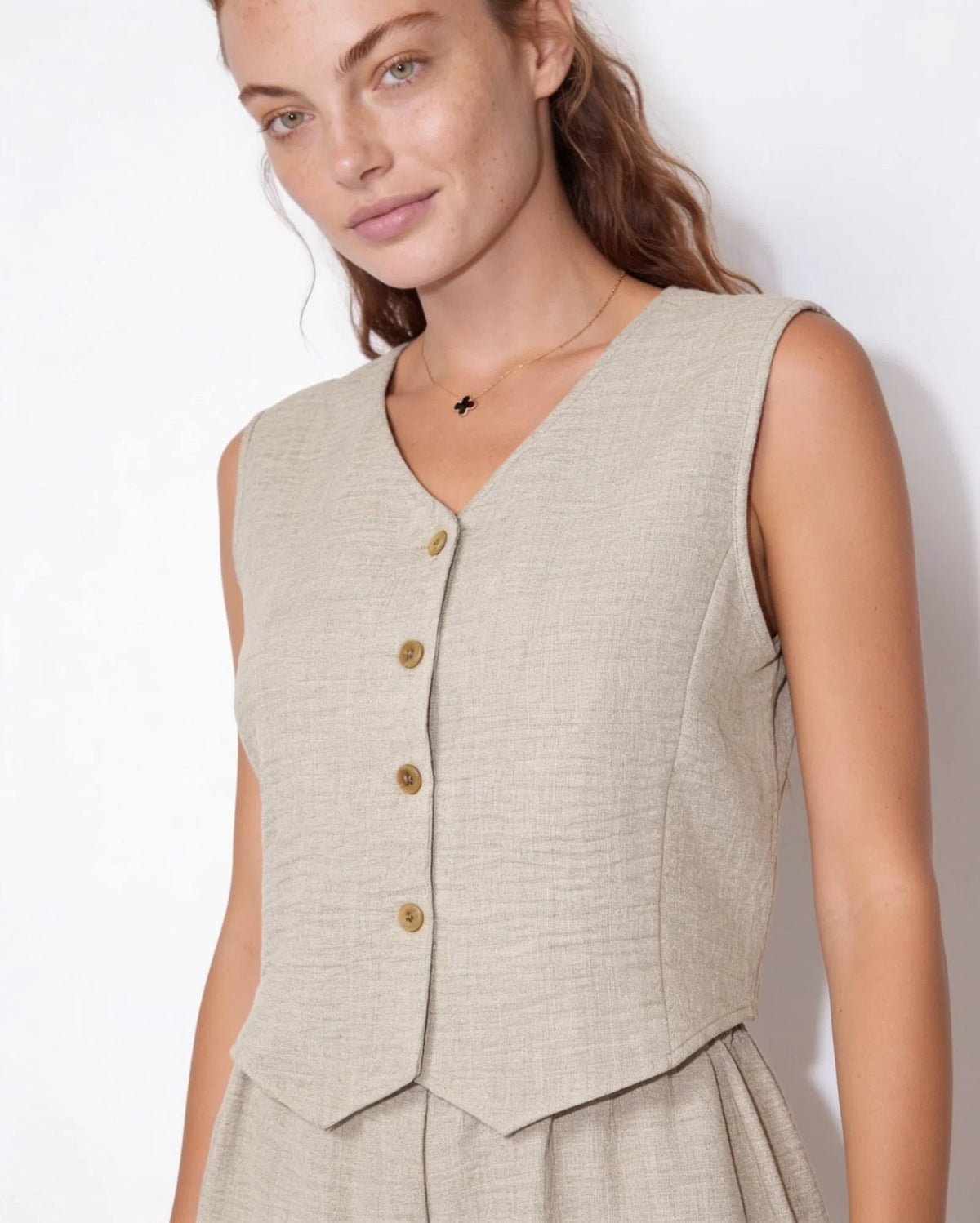 Elara™ Leinenlook-Zweiteiler mit Weste & Hose