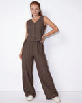 Elara™ Leinenlook-Zweiteiler mit Weste & Hose